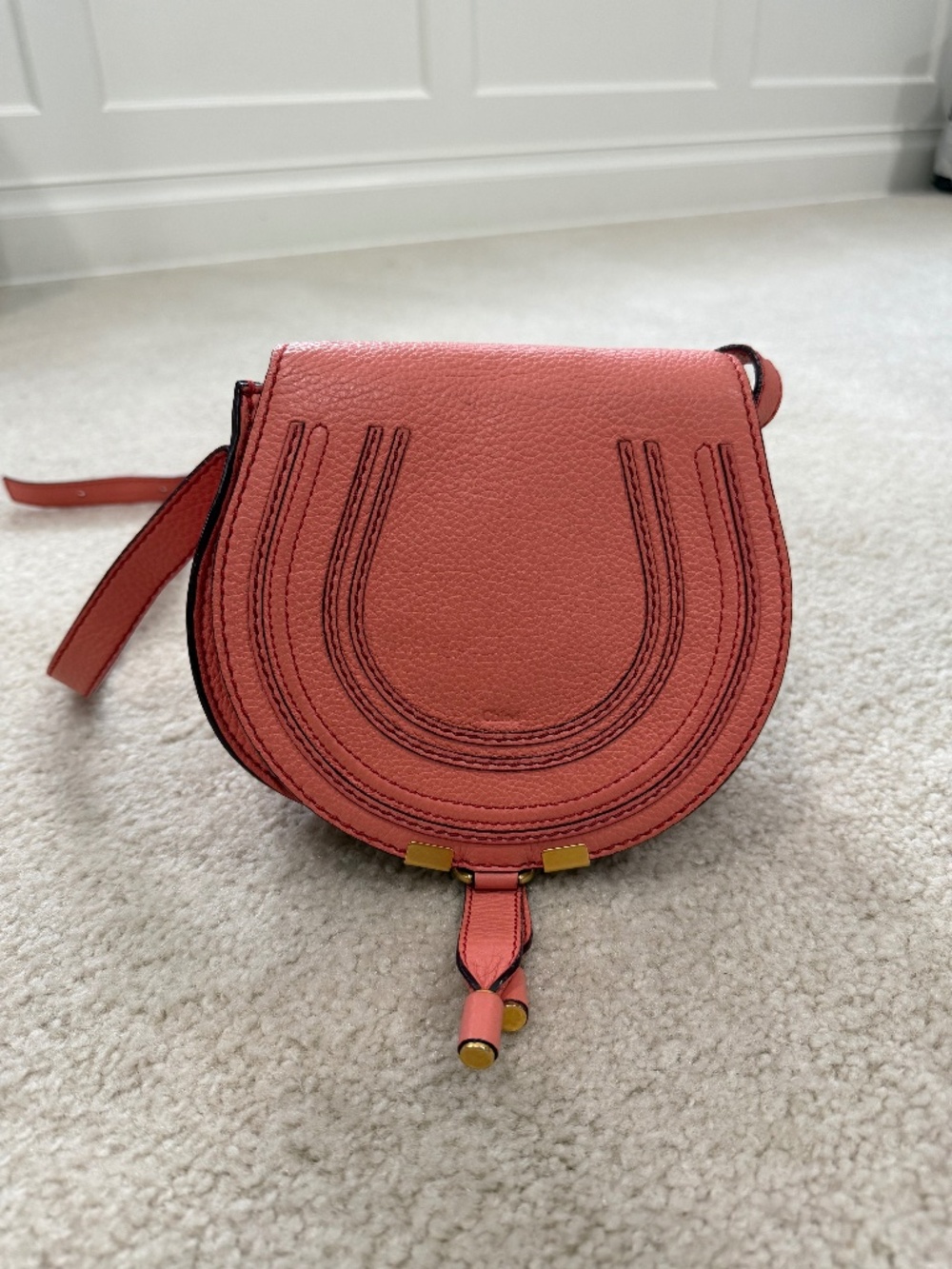 Chloe Marcie Mini Saddle Bag in Coral Pink